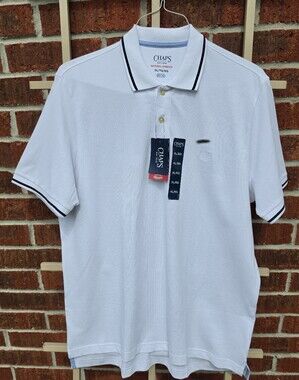 Chaps White w/Blue Accent Stripe Polo Shirt Short Sleeve Embroidered Logo Sz XL